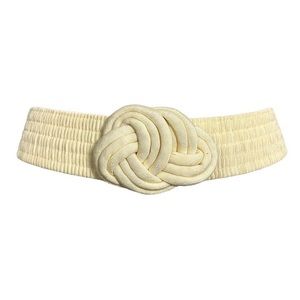 Vintage 80s Cream braided cord fabric stretch belt M L